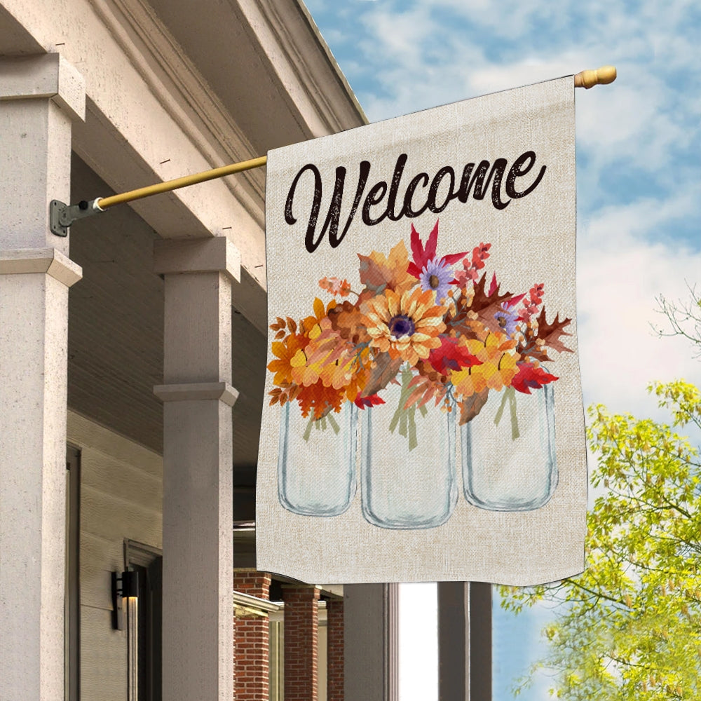 Fall Welcome Flag Floral Vertical Rustic Farmhouse Seasonal Holiday Flag | Teecentury.com