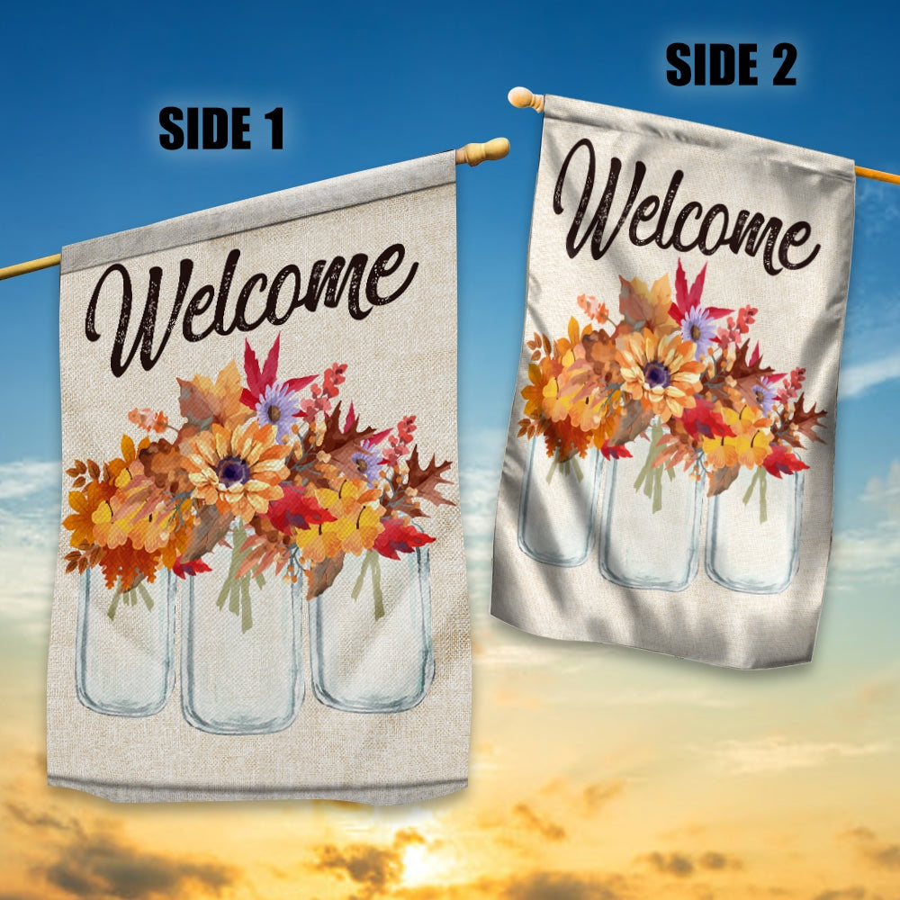 Fall Welcome Flag Floral Vertical Rustic Farmhouse Seasonal Holiday Flag | Teecentury.com