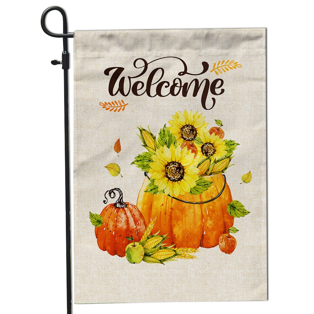 Fall Welcome Pumpkin Rustic Farmhouse Yard Seasonal Holiday Flag | Teecentury.com