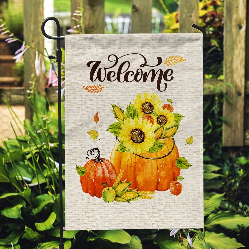 Fall Welcome Pumpkin Rustic Farmhouse Yard Seasonal Holiday Flag | Teecentury.com