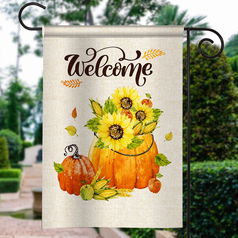 Fall Welcome Pumpkin Rustic Farmhouse Yard Seasonal Holiday Flag | Teecentury.com