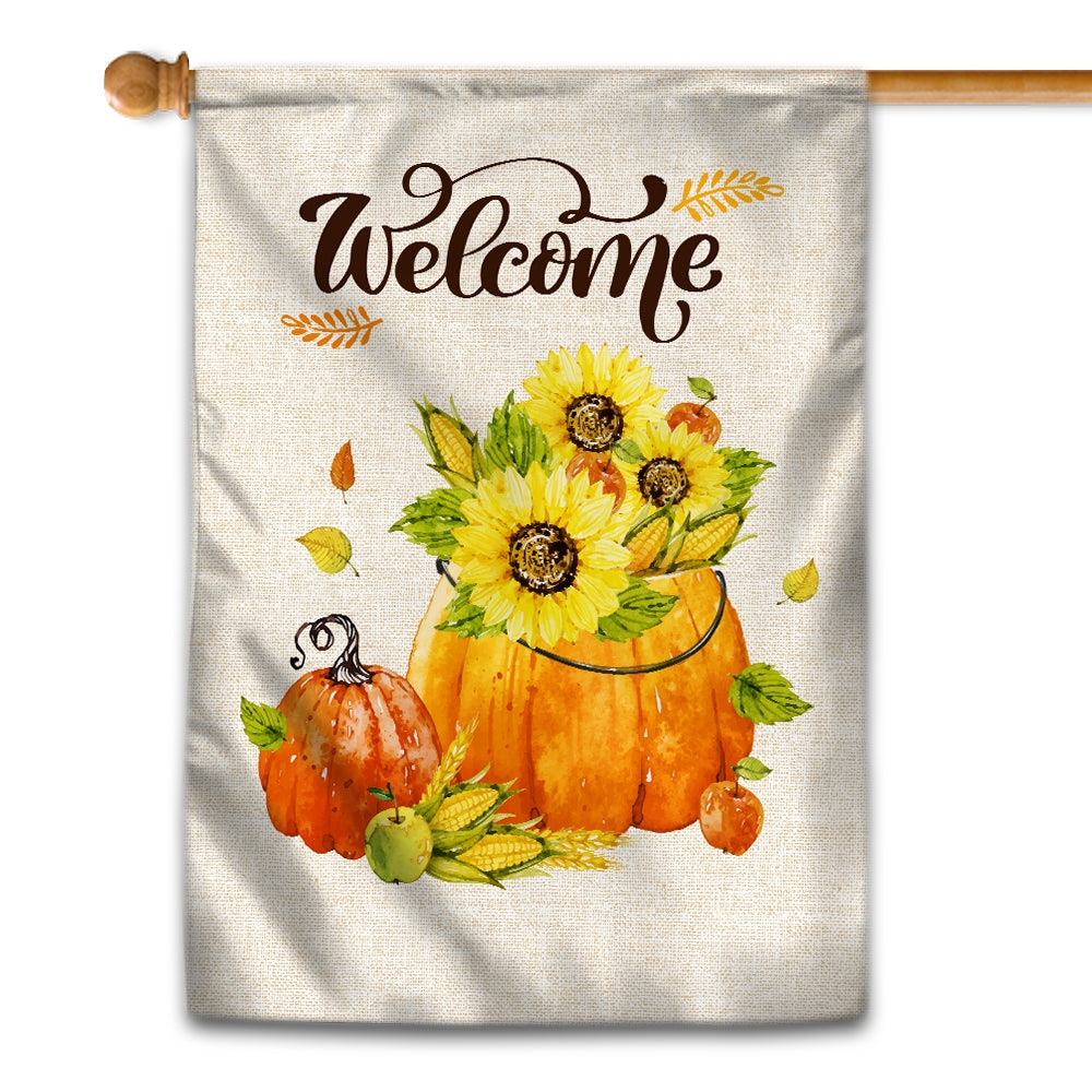 Fall Welcome Pumpkin Rustic Farmhouse Yard Seasonal Holiday Flag | Teecentury.com