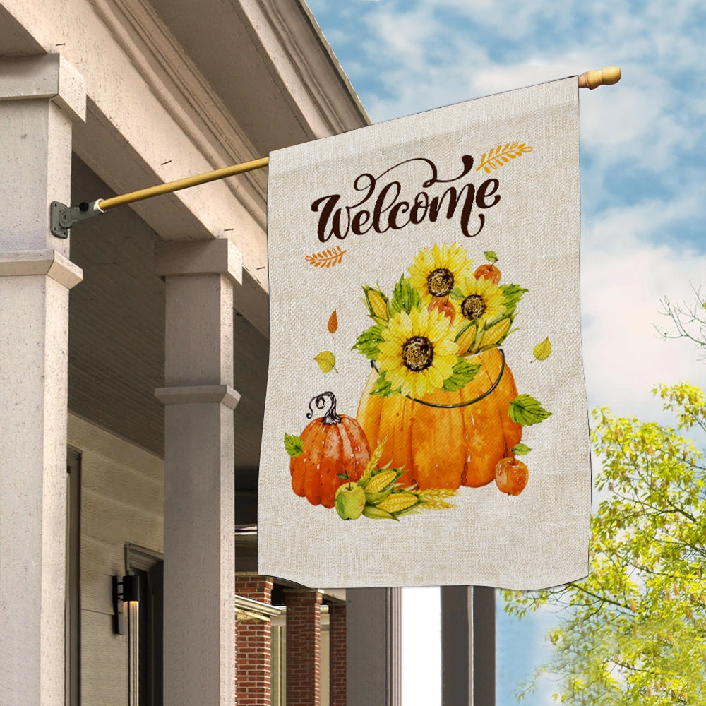 Fall Welcome Pumpkin Rustic Farmhouse Yard Seasonal Holiday Flag | Teecentury.com