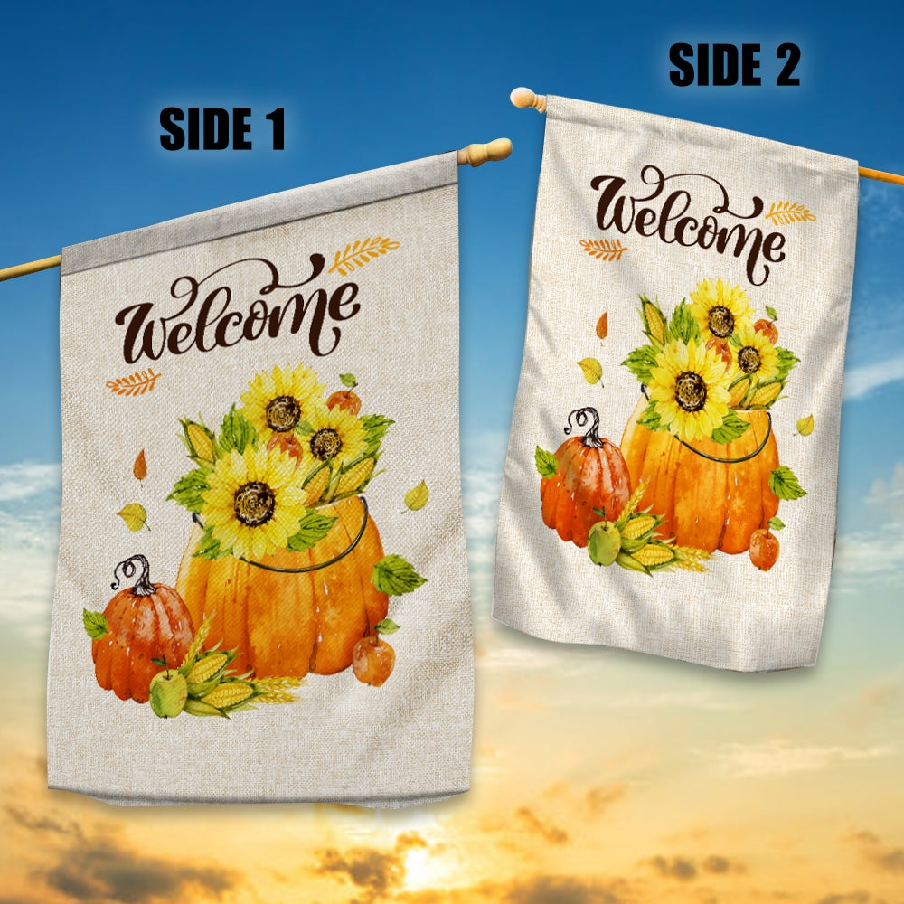 Fall Welcome Pumpkin Rustic Farmhouse Yard Seasonal Holiday Flag | Teecentury.com
