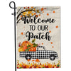 Fall Welcome To Our Patch Flag Buffalo Plaid Truck Pumpkin Maple Leaf Used for Farmhouse Lawn Porch Patio Home Flag | Teecentury.com