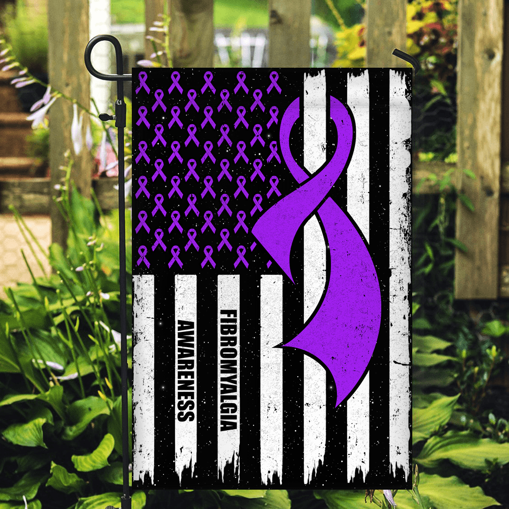 Fibromyalgia Awareness America Flag Purple Ribbon Flag | Teecentury.com
