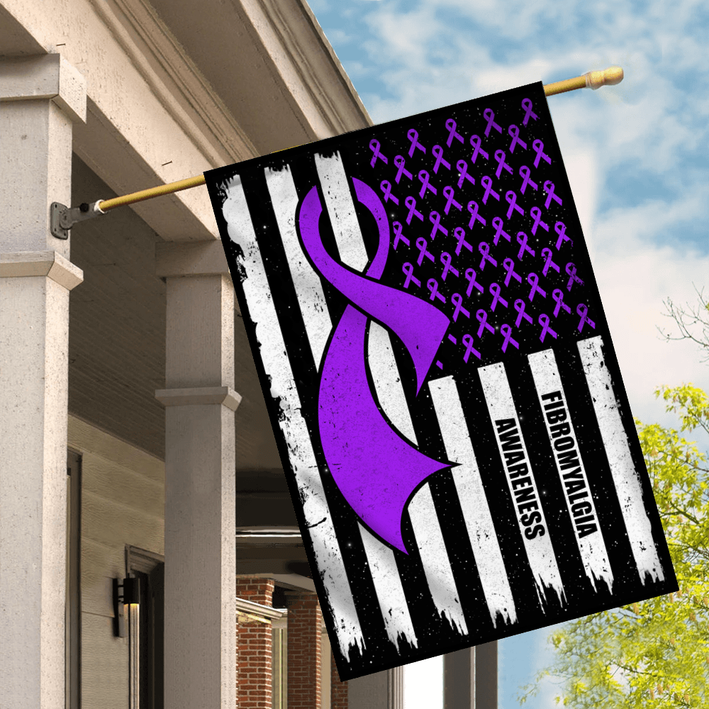 Fibromyalgia Awareness America Flag Purple Ribbon Flag | Teecentury.com