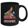 Fire Fighter Saurus Firetruck Fireman Dinosaur T Rex Mug | teecentury