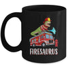 Fire Fighter Saurus Firetruck Fireman Dinosaur T Rex Mug | teecentury