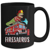 Fire Fighter Saurus Firetruck Fireman Dinosaur T Rex Mug | teecentury