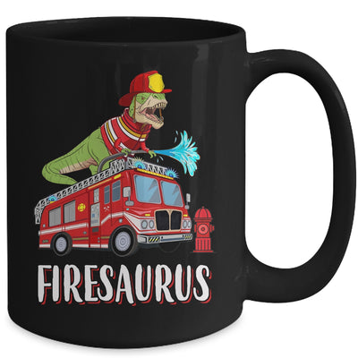 Fire Fighter Saurus Firetruck Fireman Dinosaur T Rex Mug | teecentury