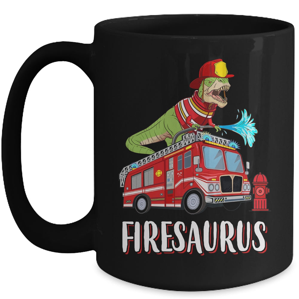 Fire Fighter Saurus Firetruck Fireman Dinosaur T Rex Ceramic Mug 11oz ...