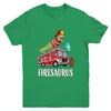 Fire Fighter Saurus Firetruck Fireman Dinosaur T Rex Youth Shirt | teecentury