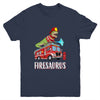 Fire Fighter Saurus Firetruck Fireman Dinosaur T Rex Youth Shirt | teecentury