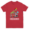 Fire Fighter Saurus Firetruck Fireman Dinosaur T Rex Youth Shirt | teecentury