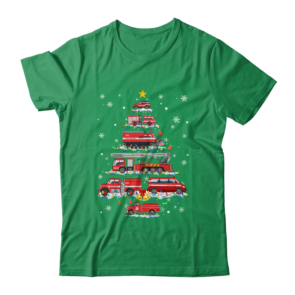 Firefighter Truck Christmas Tree Funny Xmas Shirt & Sweatshirt | teecentury