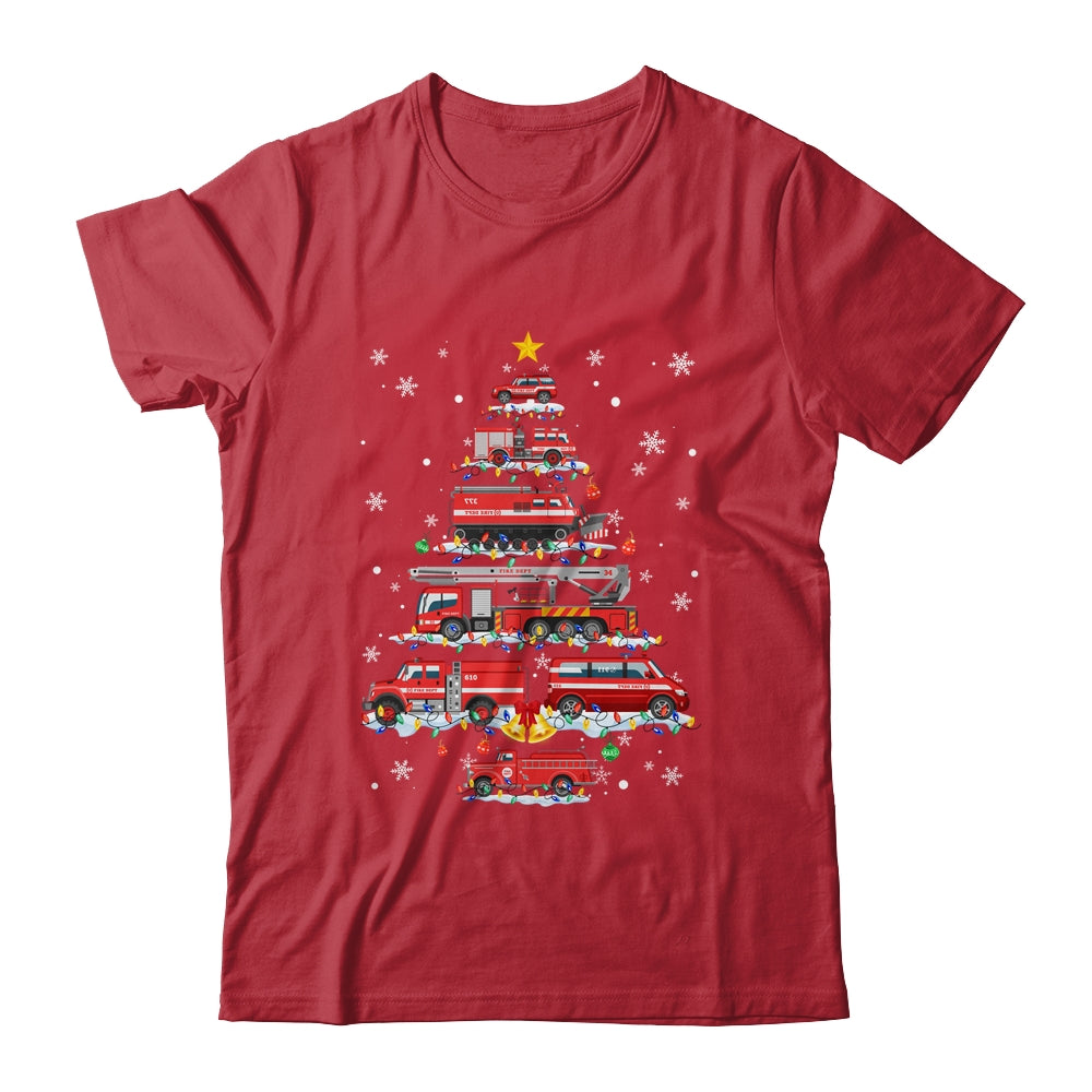 Firefighter Truck Christmas Tree Funny Xmas Shirt & Sweatshirt | teecentury