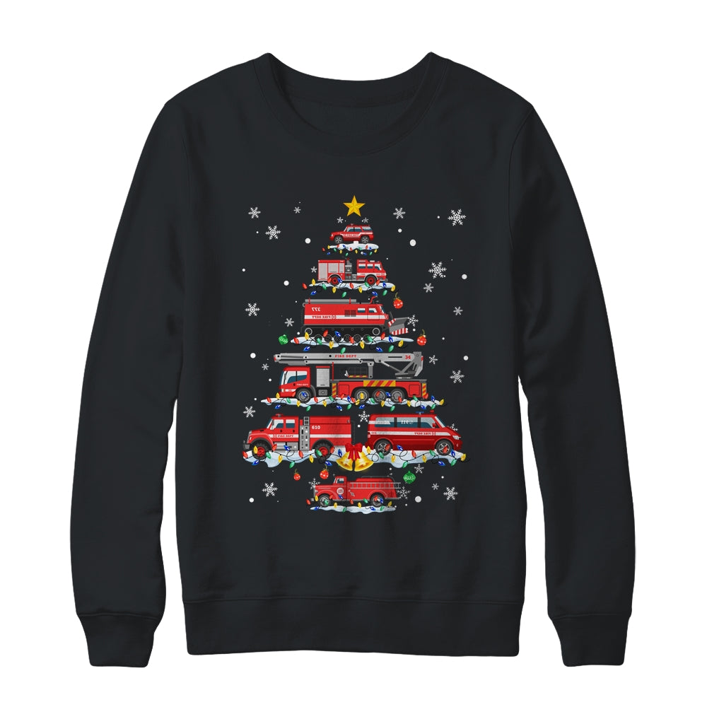 Firefighter Truck Christmas Tree Funny Xmas Shirt & Sweatshirt | teecentury