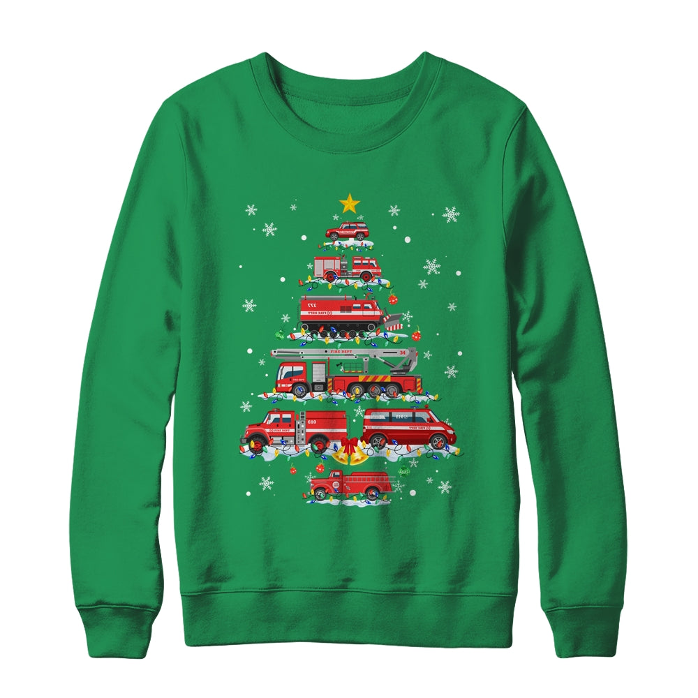 Firefighter Truck Christmas Tree Funny Xmas Shirt & Sweatshirt | teecentury