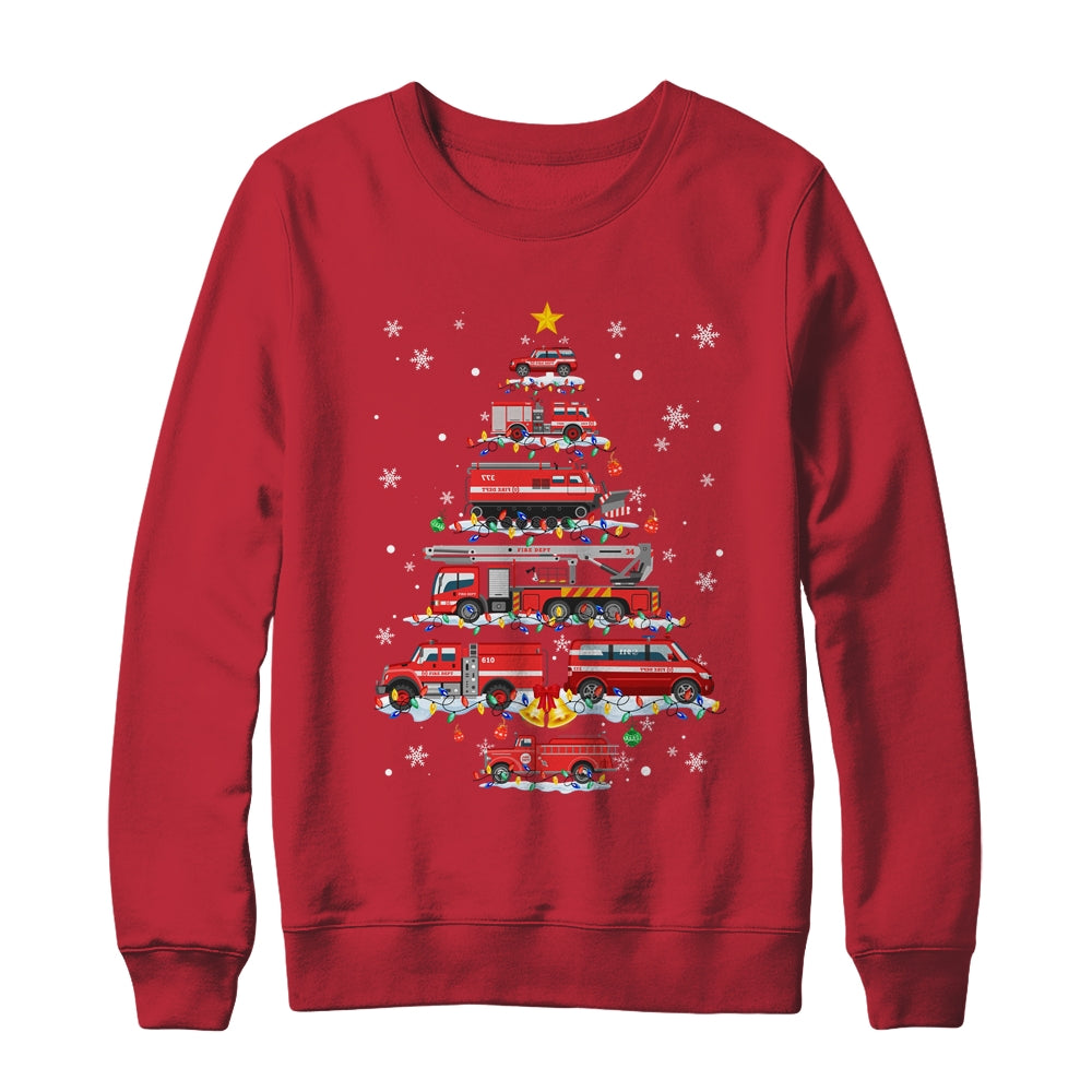 Firefighter Truck Christmas Tree Funny Xmas Shirt & Sweatshirt | teecentury
