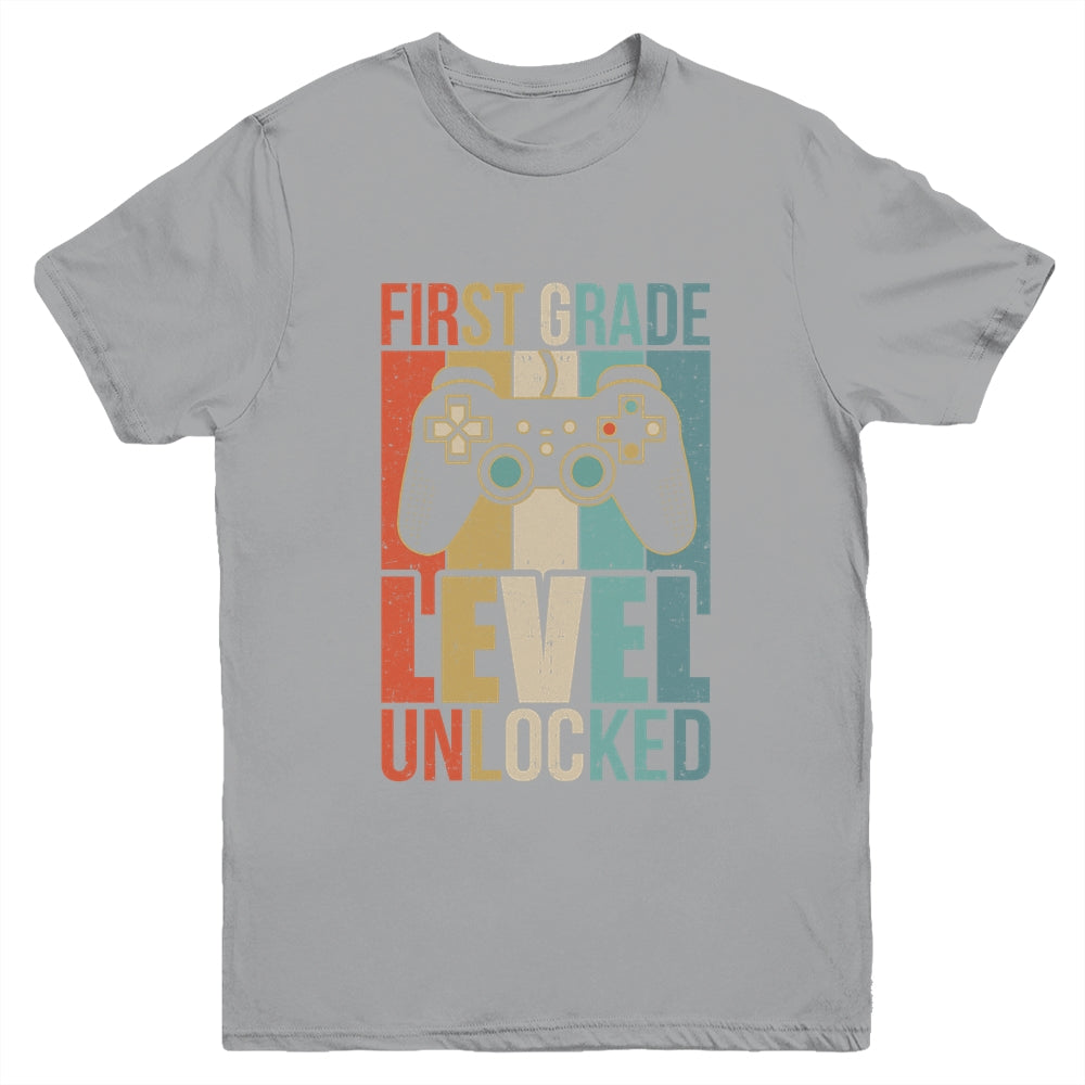 First Day Of 1st Grade Level Unlocked Back To School Kids  Youth Shirt | teecentury