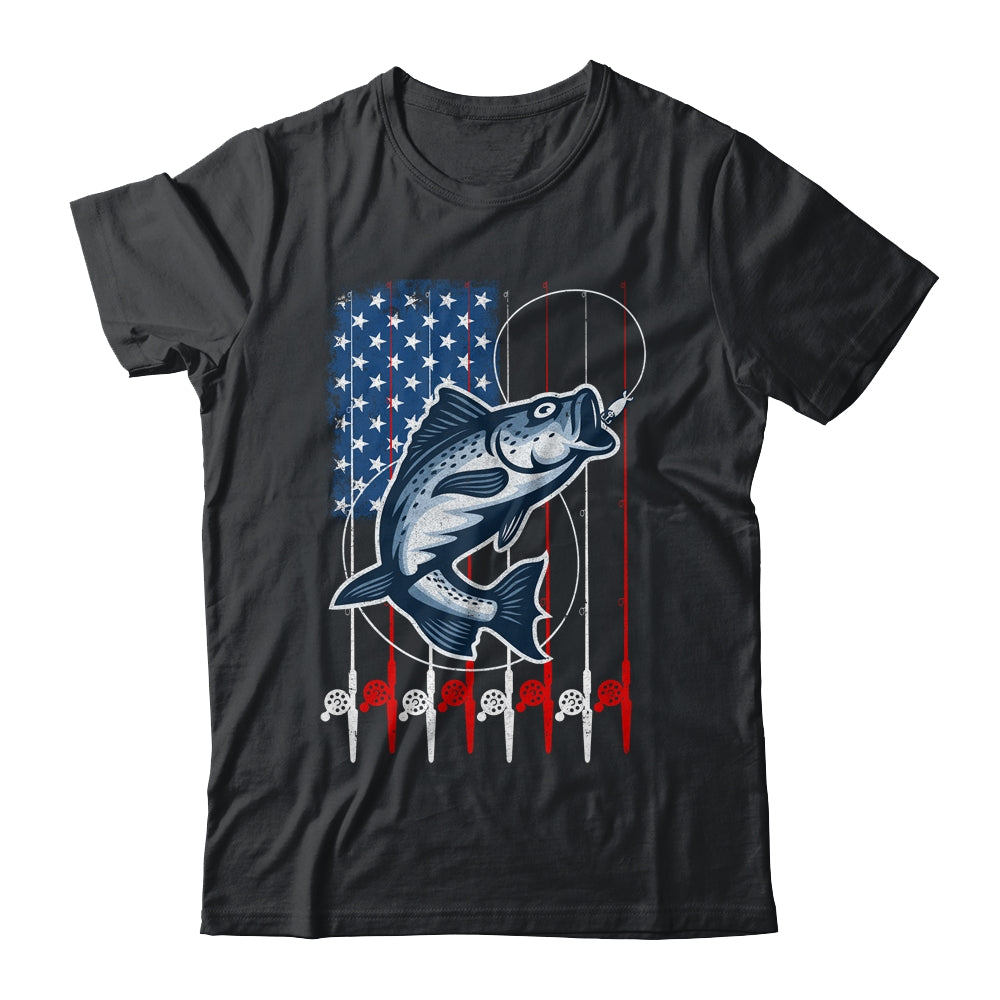 Fishing American Flag Vintage USA Bass Fisherman Shirt & Hoodie | teecentury