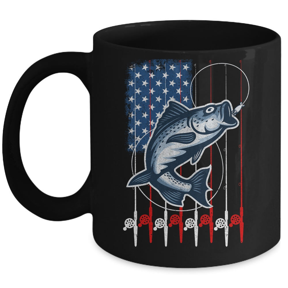 Fishing American Flag Vintage USA Bass Fisherman Mug | teecentury