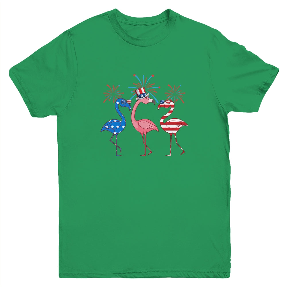 Flamingo American Flag Shadow The 4th July 2022 Funny Youth Youth Shirt | Teecentury.com