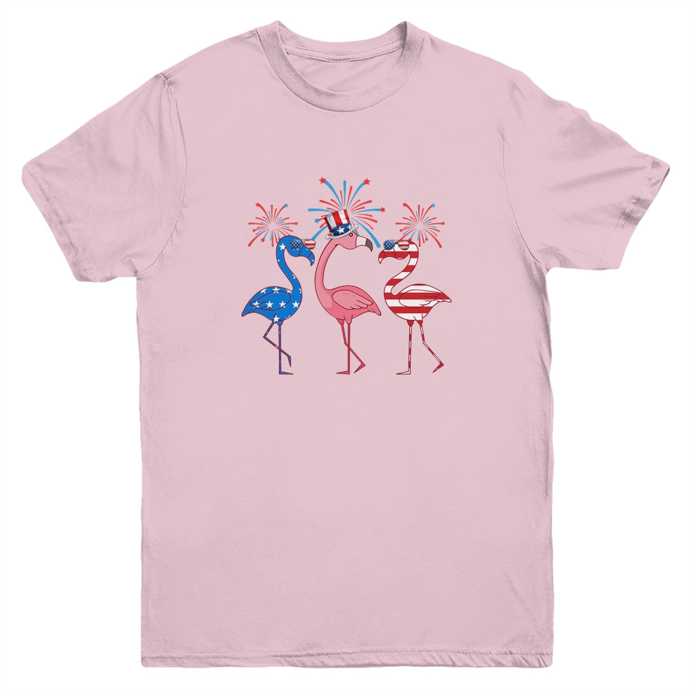Flamingo American Flag Shadow The 4th July 2022 Funny Youth Youth Shirt | Teecentury.com