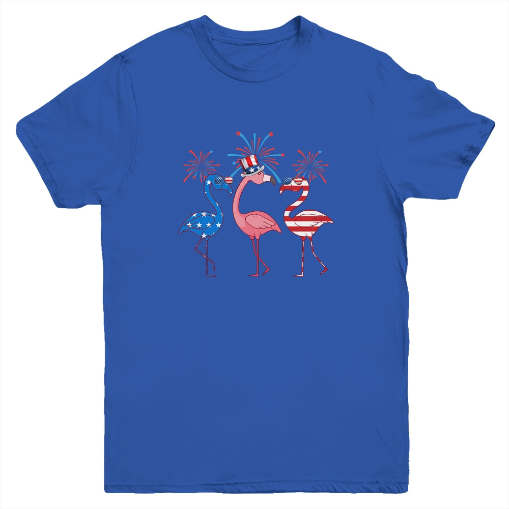 Flamingo American Flag Shadow The 4th July 2022 Funny Youth Youth Shirt | Teecentury.com