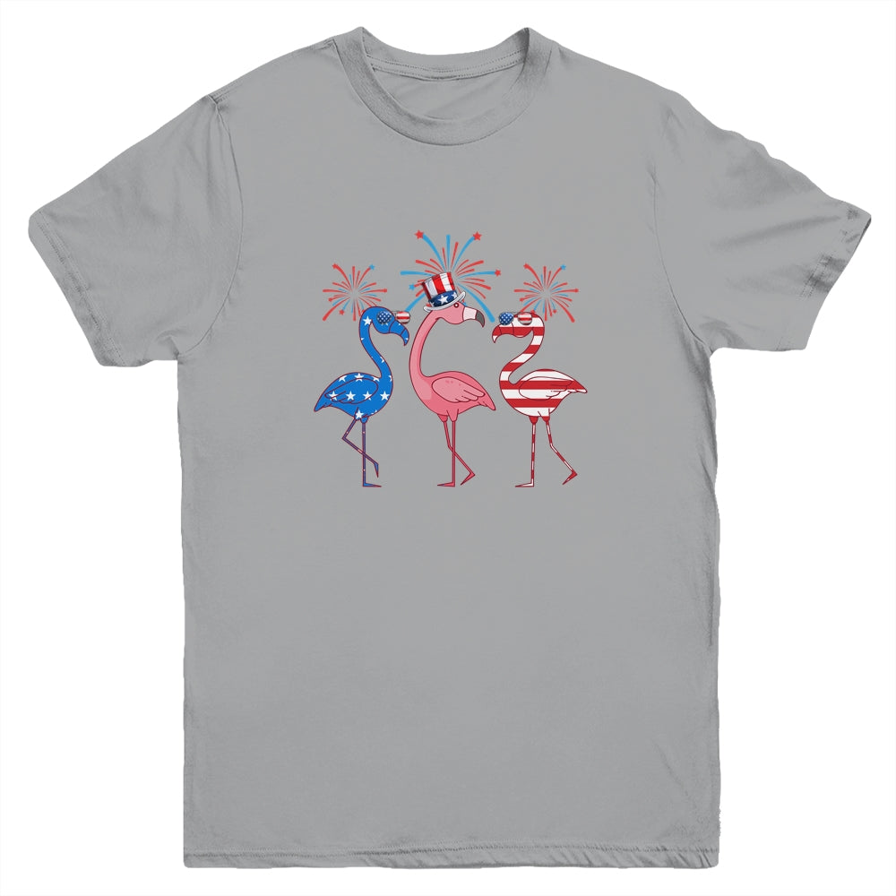 Flamingo American Flag Shadow The 4th July 2022 Funny Youth Youth Shirt | Teecentury.com