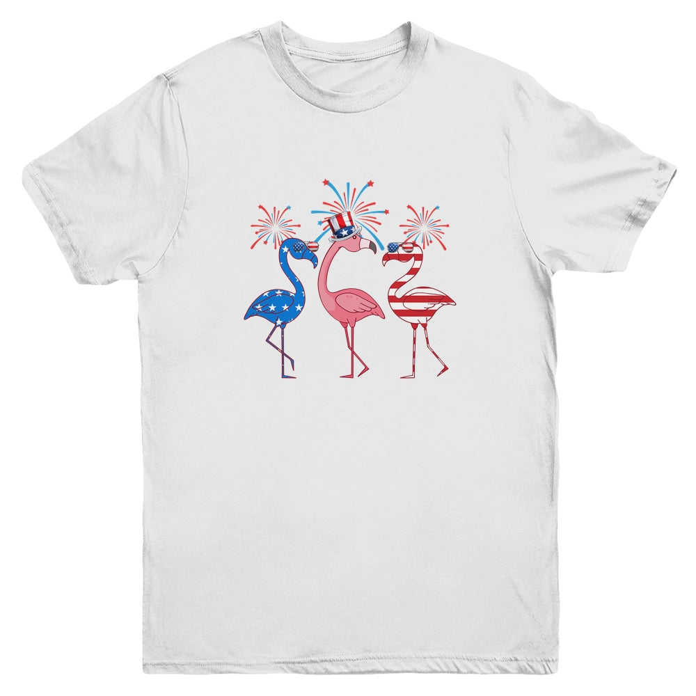 Flamingo American Flag Shadow The 4th July 2022 Funny Youth Youth Shirt | Teecentury.com