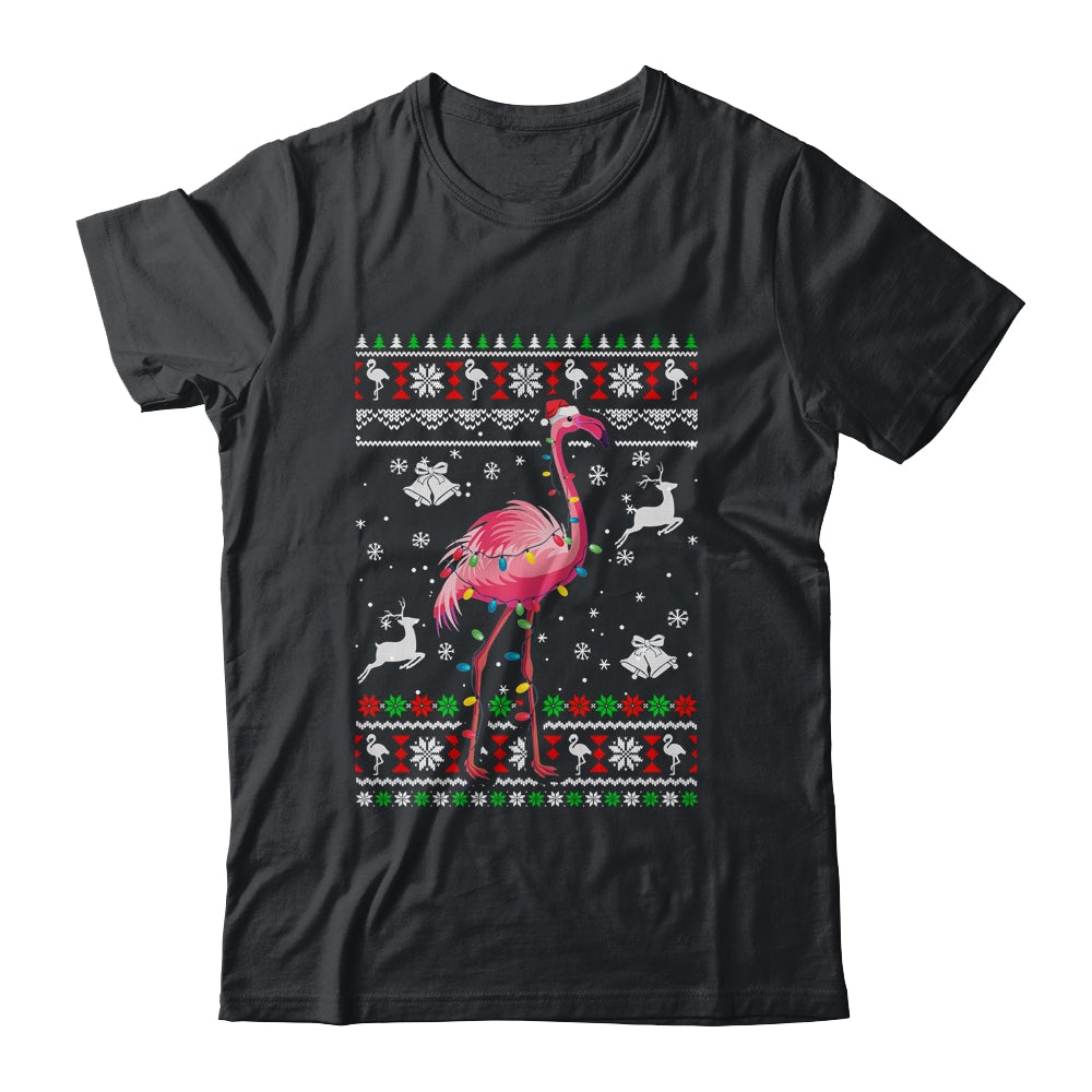 Flamingo Xmas Lights Ugly Christmas Women Teens Girls T-Shirt & Sweatshirt | Teecentury.com