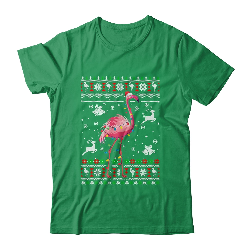 Flamingo Xmas Lights Ugly Christmas Women Teens Girls T-Shirt & Sweatshirt | Teecentury.com