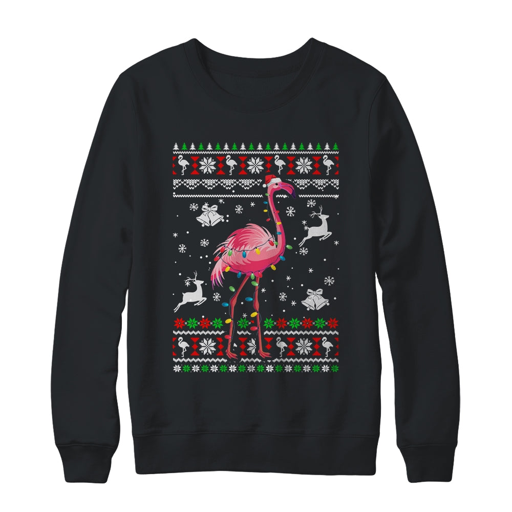 Flamingo Xmas Lights Ugly Christmas Women Teens Girls T-Shirt & Sweatshirt | Teecentury.com