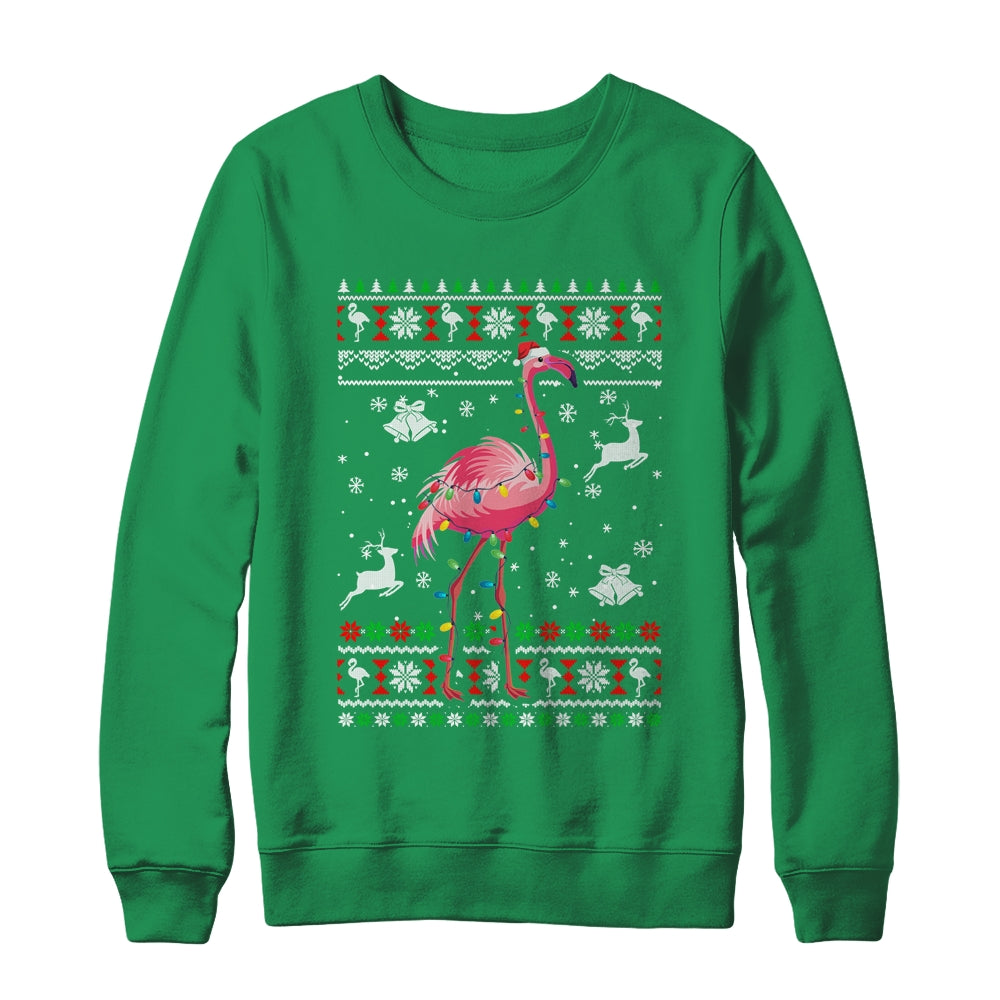 Flamingo Xmas Lights Ugly Christmas Women Teens Girls T-Shirt & Sweatshirt | Teecentury.com