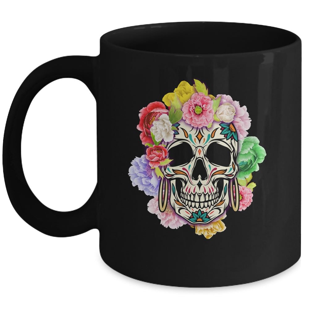 Floral Sugar Skull Day Of The Dead Dia De Muertos Women Mug | teecentury