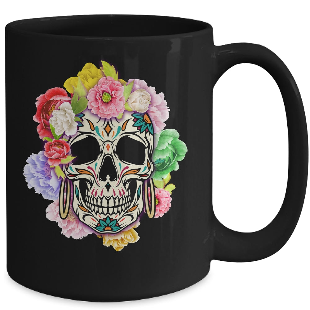 Floral Sugar Skull Day Of The Dead Dia De Muertos Women Mug | teecentury