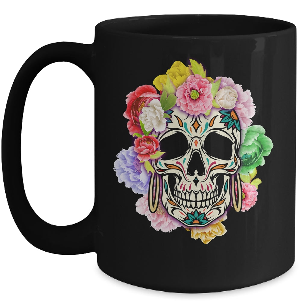 Floral Sugar Skull Day Of The Dead Dia De Muertos Women Mug | teecentury