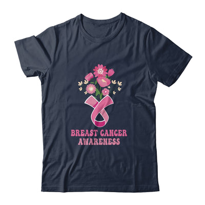 Flower Groovy Pink Ribbon Breast Cancer Awareness Month Shirt & Hoodie | teecentury