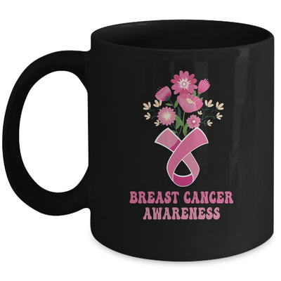 Flower Groovy Pink Ribbon Breast Cancer Awareness Month Mug | teecentury