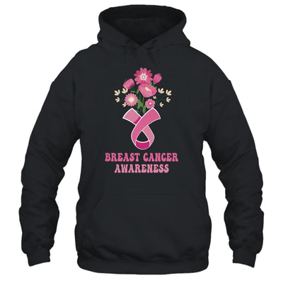 Flower Groovy Pink Ribbon Breast Cancer Awareness Month Shirt & Hoodie | teecentury