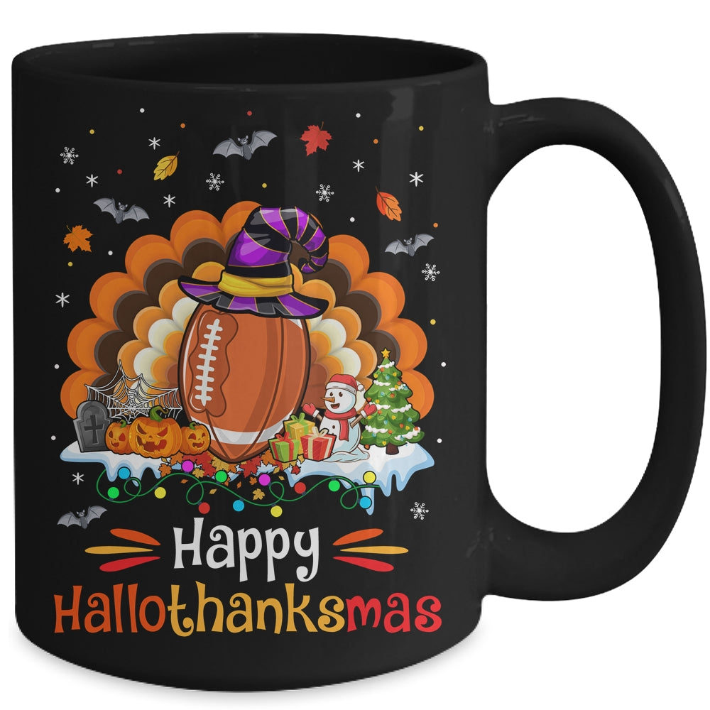 Football Halloween Christmas Thanksgiving Hallothanksmas Mug | teecentury