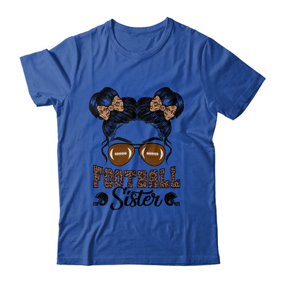 Football Sister Vintage Leopard Messy Bun Funny Football Shirt & Tank Top | teecentury