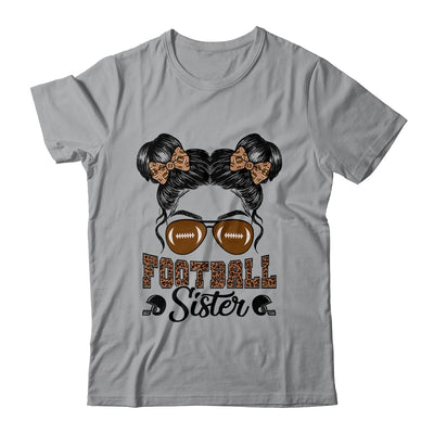 Football Sister Vintage Leopard Messy Bun Funny Football Shirt & Tank Top | teecentury