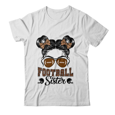 Football Sister Vintage Leopard Messy Bun Funny Football Shirt & Tank Top | teecentury