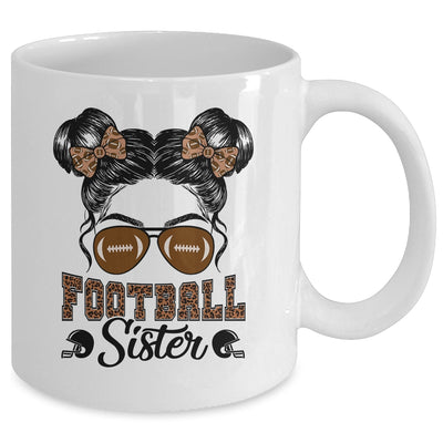 Football Sister Vintage Leopard Messy Bun Funny Football Mug | teecentury