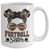 Football Sister Vintage Leopard Messy Bun Funny Football Mug | teecentury