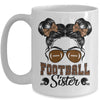 Football Sister Vintage Leopard Messy Bun Funny Football Mug | teecentury