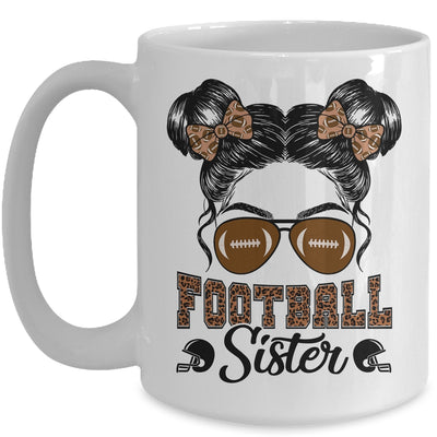 Football Sister Vintage Leopard Messy Bun Funny Football Mug | teecentury